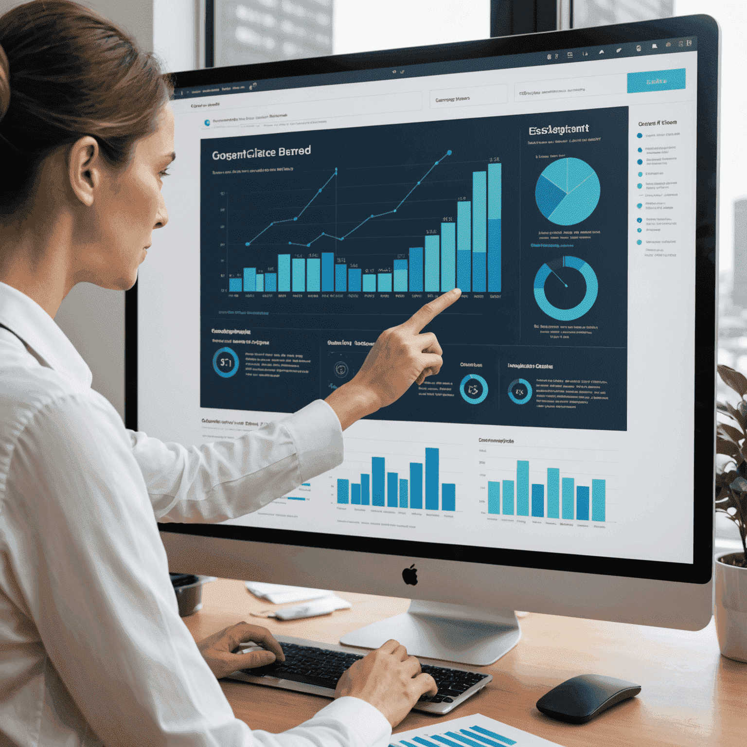 A consultant presenting ESG integration strategies to clients using interactive digital charts